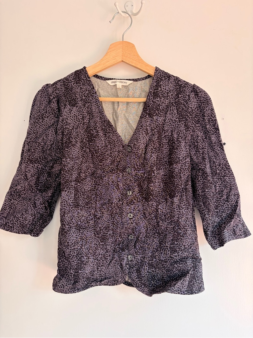 Dagg & Stacey Purple Animal Print Button-Front Blouse